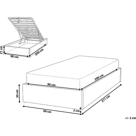 BELIANI Lit D'enfant En Tissu Gris 90x200 - Gris 5 BELIANI Lit D'enfant En Tissu Gris 90x200 - Gris – Image 3