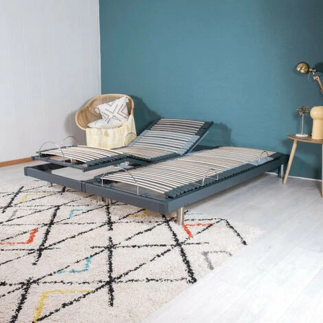 EBAC LITERIE Sommier électrique S50 -Lattes Bois -Réglage Fermeté Zone Lombaires -2x70x190 -Gris - Bois Clair 4 EBAC LITERIE Sommier électrique S50 -Lattes Bois -Réglage Fermeté Zone Lombaires -2x70x190 -Gris - Bois Clair – Image 2