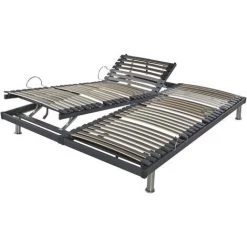 EBAC LITERIE Sommiers Relax Manuel SB28-Lattes Bois-Réglage Fermeté Zone Lombaires-140x190-Gris - Bois Clair