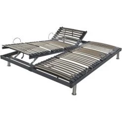 EBAC LITERIE Sommiers Relax Manuel SB28-Lattes Bois-Réglage Fermeté Zone Lombaires-2x80x200-Gris - Bois Clair