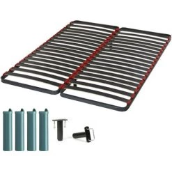 EBAC LITERIE Sommier à Lattes + Pieds 2x80x200 Iota - 36 Lattes Bois - Fabrication Française - Gris