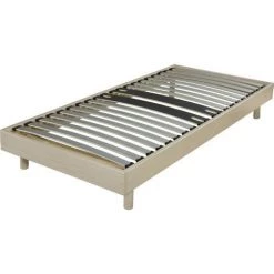 EBAC LITERIE Sommier + Jeu De Pieds 90x190 Decokit 18 Lattes Chêne Clair - Bois Clair