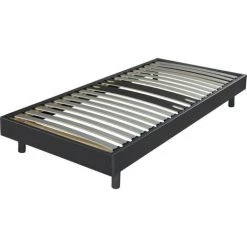 EBAC LITERIE Sommier + Jeu De Pieds 90x190 Decokit 18 Lattes Graphite - Gris