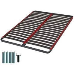 EBAC LITERIE Sommier à Lattes + Pieds 140x200 Iota - 36 Lattes Bois - Fabrication Française - Gris