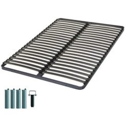 EBAC LITERIE Sommier à Lattes + Pieds 140x190 Artemis - 42 Lattes Bois - Fabrication Française - Gris