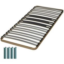 EBAC LITERIE Sommier à Lattes + Pieds 90x190 C317 - 17 Lattes Bois - Fabrication Française - Marron