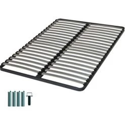 EBAC LITERIE Sommier à Lattes + Pieds 140x200 Epsilon - 40 Lattes Bois - Fabrication Française - Gris