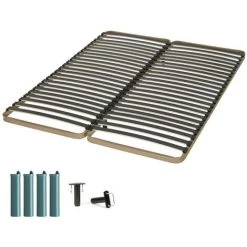 EBAC LITERIE Sommier à Lattes + Pieds 2x90x200 C224 - 48 Lattes Bois - Fabrication Française - Marron