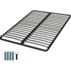EBAC LITERIE Sommier à Lattes + Pieds 140x190 C220 - 40 Lattes Bois - Fabrication Française - Gris