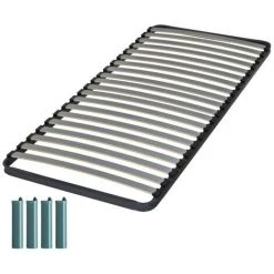 EBAC LITERIE Sommier à Lattes + Pieds 90x190 C220 - 20 Lattes Bois - Fabrication Française - Gris