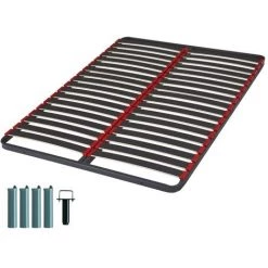 EBAC LITERIE Sommier à Lattes + Pieds 120x190 C39 - 36 Lattes Bois - Fabrication Française - Gris