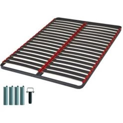 EBAC LITERIE Sommier à Lattes + Pieds 140x200 C39 - 36 Lattes Bois - Fabrication Française - Gris