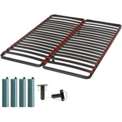 EBAC LITERIE Sommier à Lattes + Pieds 2x90x200 C39 - 36 Lattes Bois - Fabrication Française - Gris