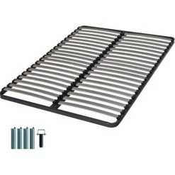 EBAC LITERIE Sommier à Lattes + Pieds 160x200 Epsilon - 40 Lattes Bois - Fabrication Française - Gris