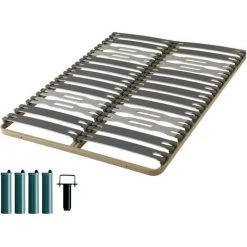 EBAC LITERIE Sommier à Lattes + Pieds 140x190 Zeta - 26 Lattes Bois - Fabrication Française - Marron