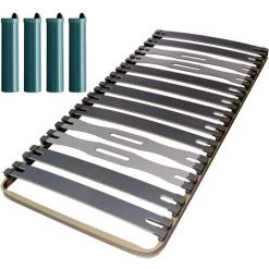 EBAC LITERIE Sommier à Lattes + Pieds 80x190 Zeta - 13 Lattes Bois - Fabrication Française - Marron