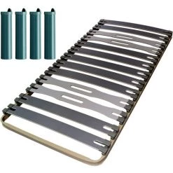 EBAC LITERIE Sommier à Lattes + Pieds 90x200 Zeta - 13 Lattes Bois - Fabrication Française - Marron