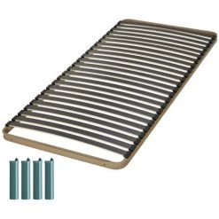 EBAC LITERIE Sommier à Lattes + Pieds 80x190 Theta - 24 Lattes Bois - Fabrication Française - Marron