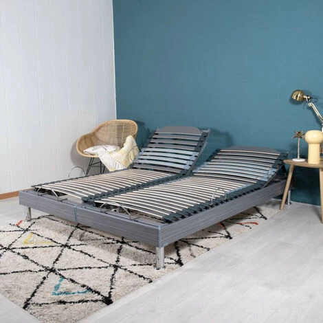 EBAC LITERIE Sommier électrique S62+Lattes Bois - Réglage Fermeté Zone Lombaires - 2x90x200 - Gris - Bois Clair 4 EBAC LITERIE Sommier électrique S62+Lattes Bois - Réglage Fermeté Zone Lombaires - 2x90x200 - Gris - Bois Clair – Image 2