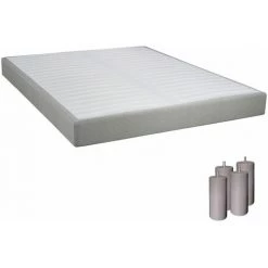 ALTOBUY TAPIKIT - Sommier Tapissier Démontable 2x20 Lattes 160x200cm Lin + Pieds Taupe 15cm - Blanc