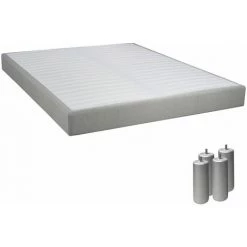 ALTOBUY TAPIKIT - Sommier Tapissier Démontable 2x20 Lattes 160x200cm Lin + Pieds Argent 15cm - Blanc