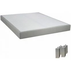 ALTOBUY TAPIKIT - Sommier Tapissier Démontable 2x20 Lattes 160x200cm Lin + Pieds Carrés Argent 15cm - Blanc