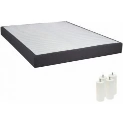 ALTOBUY TAPIKIT - Sommier Tapissier Démontable 2x20 Lattes 140x190cm Anthracite + Pieds Blancs 15cm - Blanc