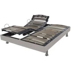 EBAC LITERIE Sommier électrique Confort + Réglage Fermeté Zone Lombaires - Lin - 2x80x200 - - Lin
