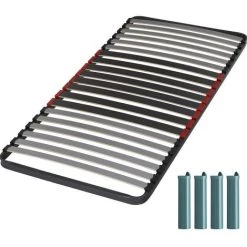 EBAC LITERIE Sommier à Lattes + Pieds 90x190 C34 - 20 Lattes Bois - Fabrication Française - Gris