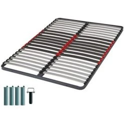 EBAC LITERIE Sommier à Lattes + Pieds 140x190 C34 - 40 Lattes Bois - Fabrication Française - Gris