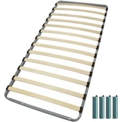 EBAC LITERIE Sommier à Lattes + Pieds 90x190 C213 - 13 Lattes Bois - Fabrication Française - Gris