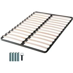 EBAC LITERIE Sommier à Lattes + Pieds 140x190 C213 - 26 Lattes Bois - Fabrication Française - Gris