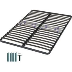 EBAC LITERIE Sommier à Lattes + Pieds 140x190 C223 - 40 Lattes Bois - Fabrication Française - Gris
