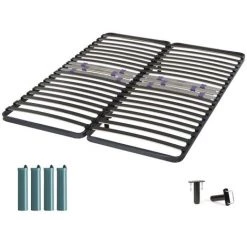 EBAC LITERIE Sommier à Lattes + Pieds 2x80x200 C223 - 42 Lattes Bois - Fabrication Française - Gris