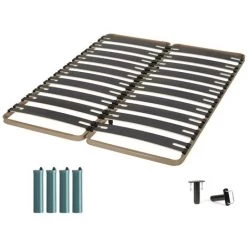 EBAC LITERIE Sommier à Lattes + Pieds 2x80x200 C310 - 22 Lates Bois - Fabrication Française - Marron