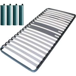 EBAC LITERIE Sommier à Lattes + Pieds 80x200 C318 - 19 Lattes Bois - Fabrication Française - Gris