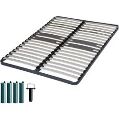EBAC LITERIE Sommier à Lattes + Pieds 140x200 C318 - 38 Lattes Bois - Fabrication Française - Gris
