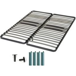EBAC LITERIE Sommier à Lattes + Pieds 2x80x200 C318 - 38 Lattes Bois - Fabrication Française - Gris