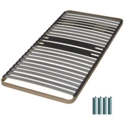 EBAC LITERIE Sommier à Lattes + Pieds 90x200 C322 - 23 Lattes Bois - Fabrication Française - Marron