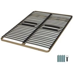 EBAC LITERIE Sommier à Lattes + Pieds 140x200 C322 - 46 Lattes Bois - Fabrication Française - Marron