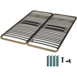 EBAC LITERIE Sommier à Lattes + Pieds 2x90x200 C322 - 46 Lattes Bois - Fabrication Française - Marron