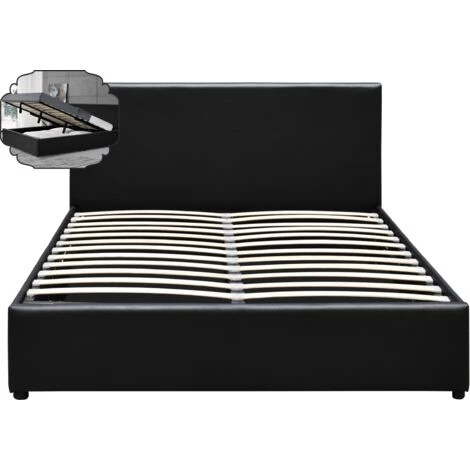 NUITSDOR Sfg049 Nuits D'or - Lit Coffre + Tête De Lit Noirs + Pieds Pour Matelas En 90x200 - 13 Lattes - Montage Rapide Et Facile - Revetement PVC Simili Facile D'entretien 3 NUITSDOR Sfg049 Nuits D'or - Lit Coffre + Tête De Lit Noirs + Pieds Pour Matelas En 90x200 - 13 Lattes - Montage Rapide Et Facile - Revetement PVC Simili Facile D'entretien