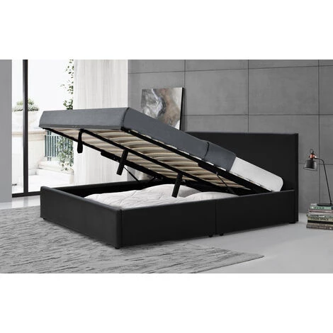 NUITSDOR Sfg049 Nuits D'or - Lit Coffre + Tête De Lit Noirs + Pieds Pour Matelas En 90x200 - 13 Lattes - Montage Rapide Et Facile - Revetement PVC Simili Facile D'entretien 4 NUITSDOR Sfg049 Nuits D'or - Lit Coffre + Tête De Lit Noirs + Pieds Pour Matelas En 90x200 - 13 Lattes - Montage Rapide Et Facile - Revetement PVC Simili Facile D'entretien – Image 2