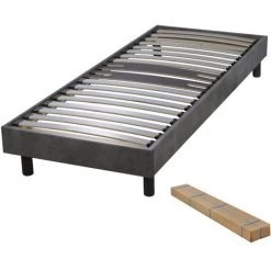 EBAC LITERIE Sommier + Jeu De Pieds 90x190 Decokit 18 Lattes Beton - Gris Acier -Sommier Soldes 24065822 3