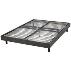 EBAC LITERIE Sommier + Jeu De Pieds 140x190 Decokit 2x18 Lattes Béton - Gris Acier