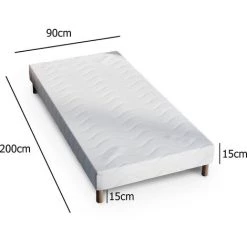 DECO IN PARIS Sommier Tapissier 90 X 200 Cm + 4 Pieds - Blanc -Sommier Soldes 26098551 4