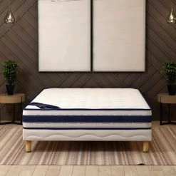 DECO IN PARIS CONFOR LUX - Ensemble Sommier Matelas Mémoire De Forme 160x 200 Cm H 22 Cm - Blanc