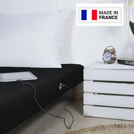 BYSOMMIFLEX Sommier Tapissier 140x190cm Noir Avec Port Usb 3 BYSOMMIFLEX Sommier Tapissier 140x190cm Noir Avec Port Usb