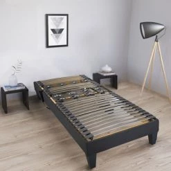 BELLECOUR LITERIE | Sommier électrique ROCHEREAU 80x200 Cm | Lattes & Plots - Gris