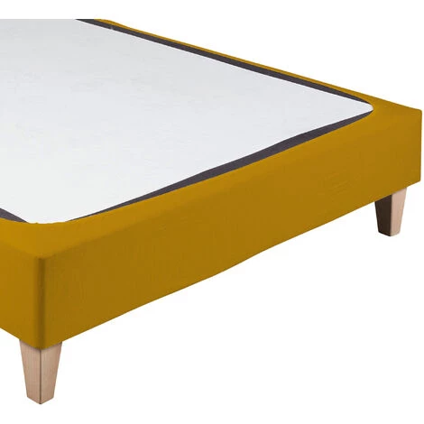 TERRE DE NUIT Cache-sommier Coton Jersey Jaune Moutarde 90x200 - Jaune 5 TERRE DE NUIT Cache-sommier Coton Jersey Jaune Moutarde 90x200 - Jaune – Image 3